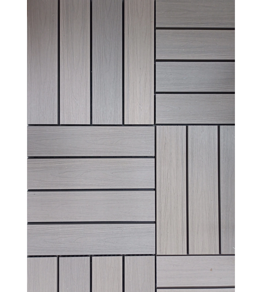 SET 12 PEZZI DI PIASTRELLA DA ESTERNO RIVIERA IN WPC COLORE GRIGIO 60X15 CM