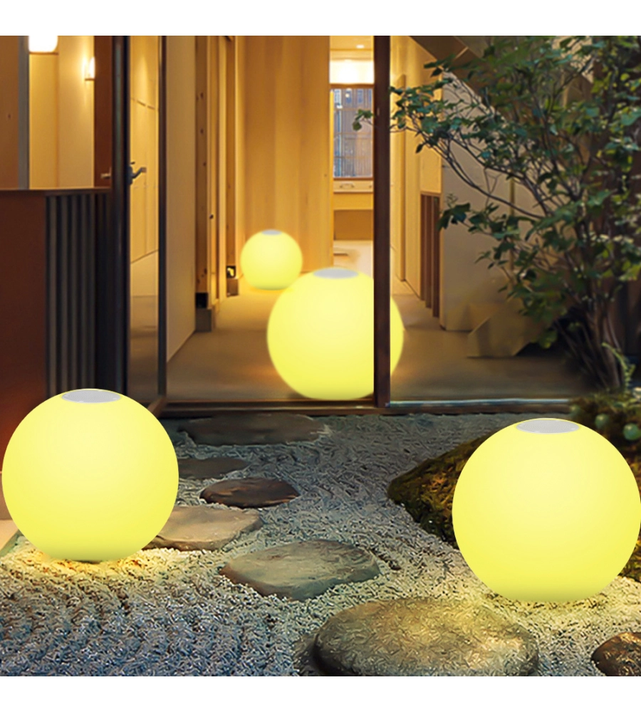 SFERA LUMONOSA E SPEAKER IN BLUETOOTH SOLARE RIVIERA IN PE E ABS Ø30X26 CM