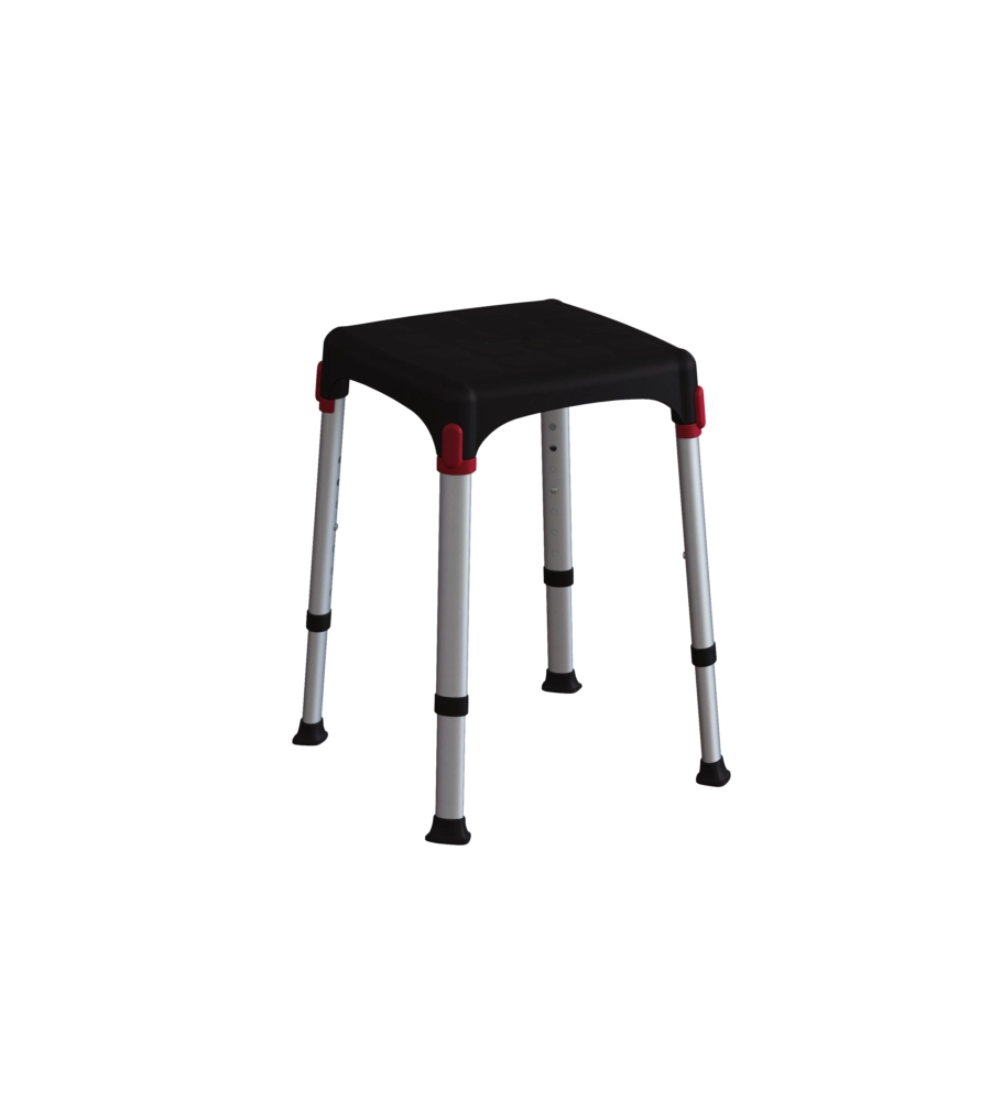 SGABELLO REGOLABILE DA BAGNO QUADRATO NERO, 30,5X30,5X39/54 CM