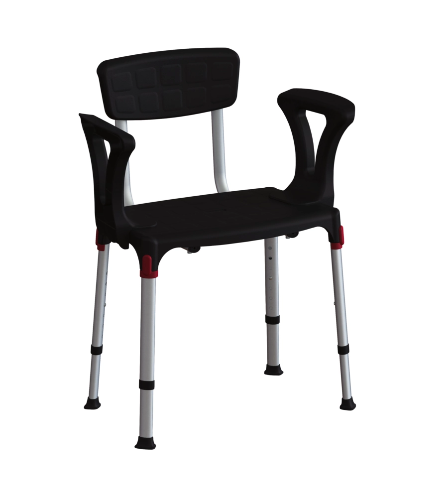 SEDIA DA BAGNO REGOLABILE CON BRACCIOLI E SCHIENALE COLORE NERO, 50X30X39/54 CM