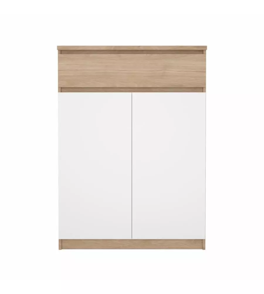 SCARPIERA "NAIA" IN TRUCIOLARE MELAMINICO COLORE ROVERE E BIANCO CON DUE ANTE E UN CASSETTO, 80,4X40X111,3 CM.
