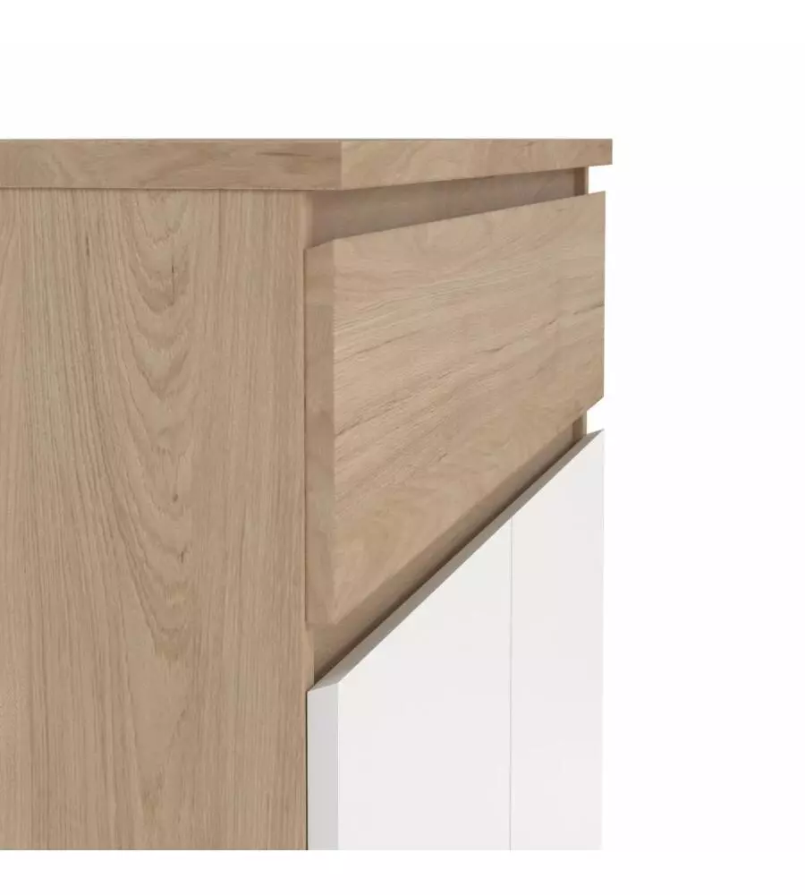 SCARPIERA "NAIA" IN TRUCIOLARE MELAMINICO COLORE ROVERE E BIANCO CON DUE ANTE E UN CASSETTO, 80,4X40X111,3 CM.