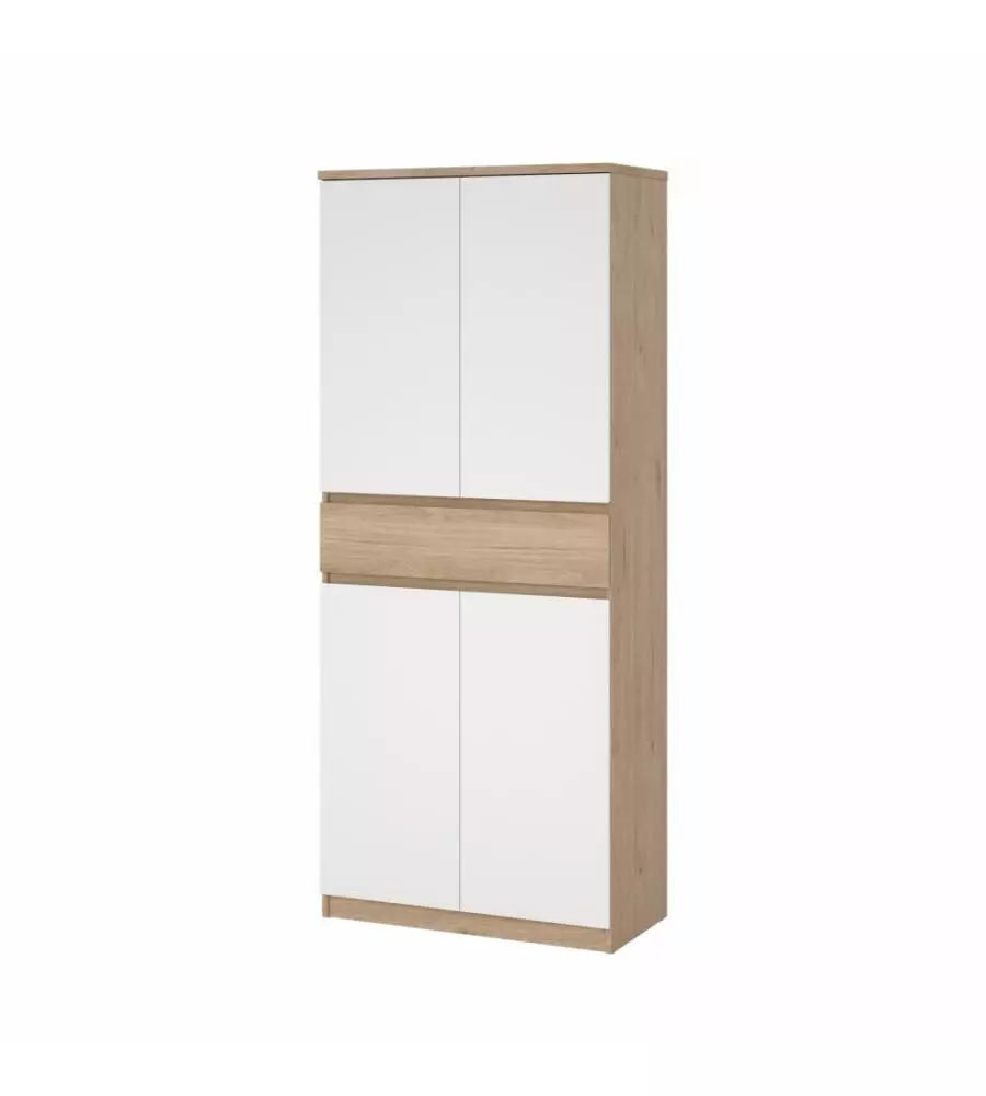 SCARPIERA "NAIA" IN TRUCIOLARE MELAMINICO COLORE ROVERE E BIANCO CON QUATTRO ANTE E UN CASSETTO, 80,4X40X191,7 CM