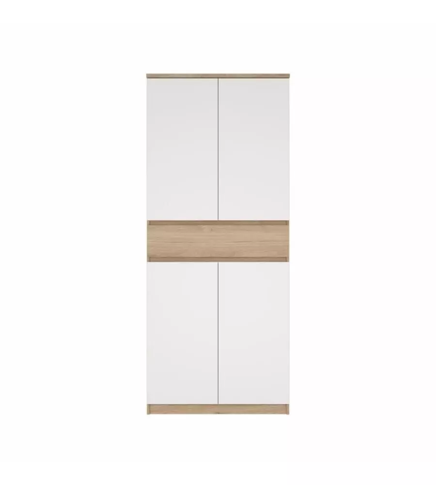 SCARPIERA "NAIA" IN TRUCIOLARE MELAMINICO COLORE ROVERE E BIANCO CON QUATTRO ANTE E UN CASSETTO, 80,4X40X191,7 CM