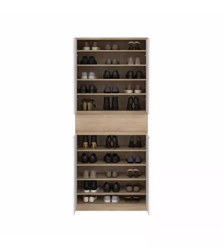 SCARPIERA "NAIA" IN TRUCIOLARE MELAMINICO COLORE ROVERE E BIANCO CON QUATTRO ANTE E UN CASSETTO, 80,4X40X191,7 CM