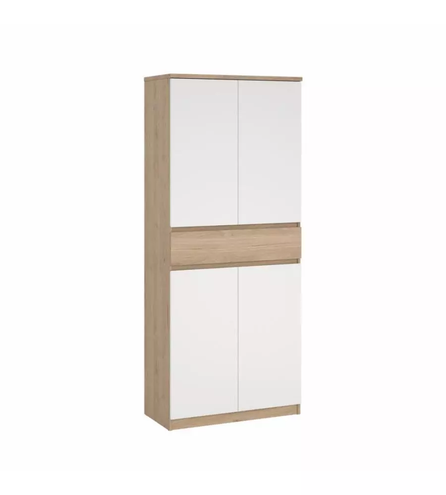 SCARPIERA "NAIA" IN TRUCIOLARE MELAMINICO COLORE ROVERE E BIANCO CON QUATTRO ANTE E UN CASSETTO, 80,4X40X191,7 CM