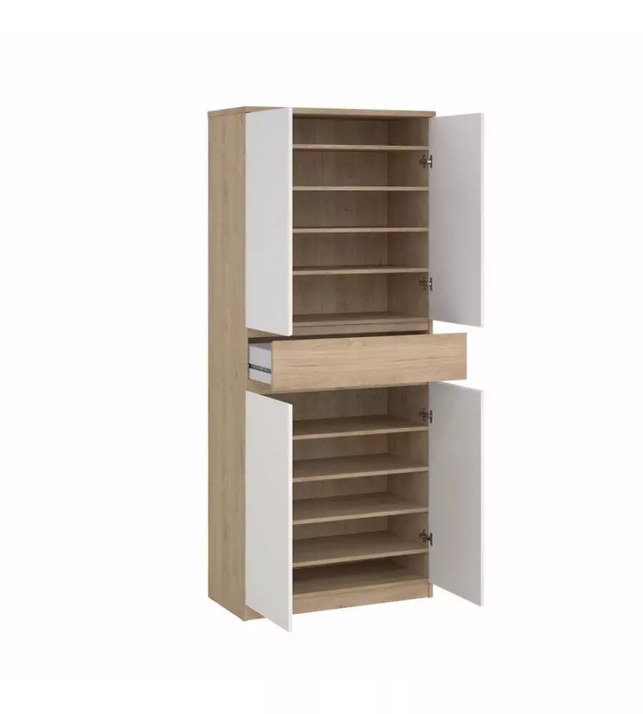 SCARPIERA "NAIA" IN TRUCIOLARE MELAMINICO COLORE ROVERE E BIANCO CON QUATTRO ANTE E UN CASSETTO, 80,4X40X191,7 CM