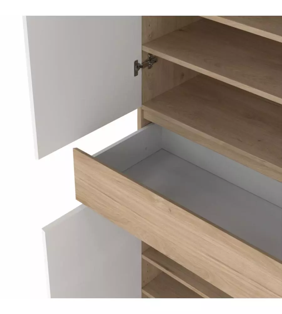 SCARPIERA "NAIA" IN TRUCIOLARE MELAMINICO COLORE ROVERE E BIANCO CON QUATTRO ANTE E UN CASSETTO, 80,4X40X191,7 CM