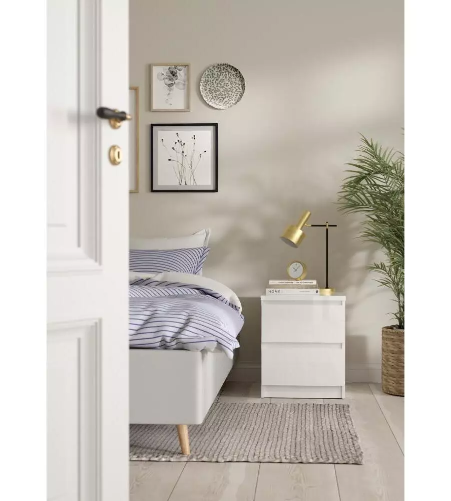 COMODINO 2 CASSETTI "NAIA" BIANCO LUCIDO 40,4X50X49,5 CM