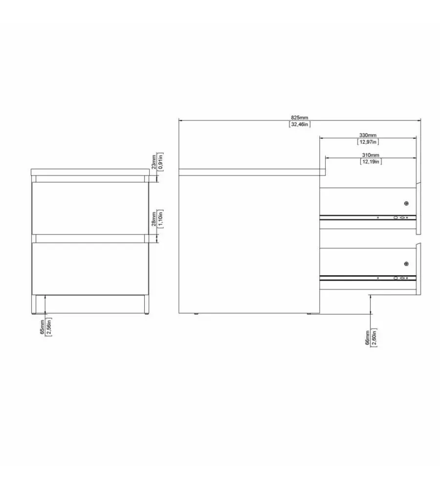 COMODINO 2 CASSETTI "NAIA" BIANCO LUCIDO 40,4X50X49,5 CM