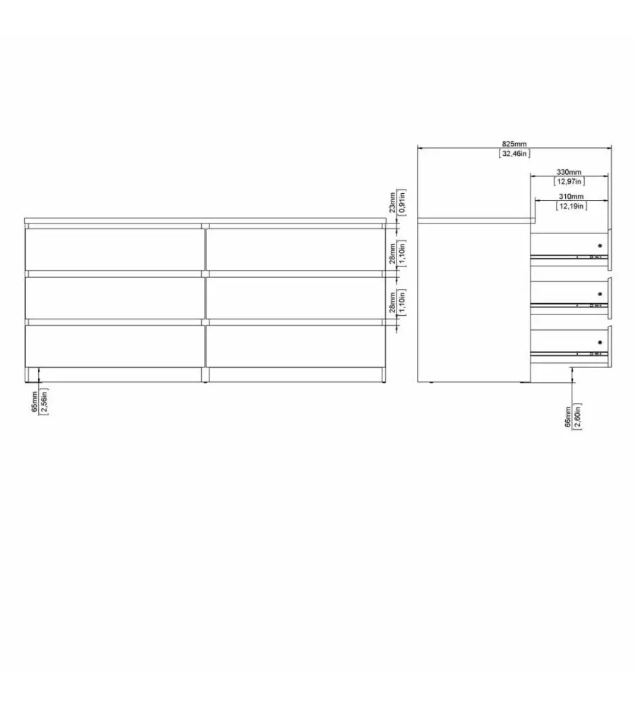 CASSETTIERA 6 CASSETTI "NAIA" NERO OPACO 153,8X50X70,1 CM