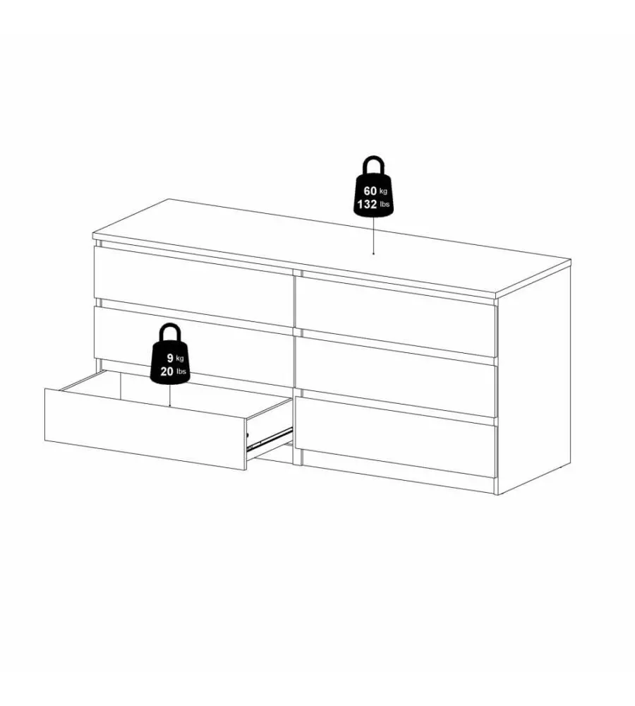CASSETTIERA 6 CASSETTI "NAIA" NERO OPACO 153,8X50X70,1 CM