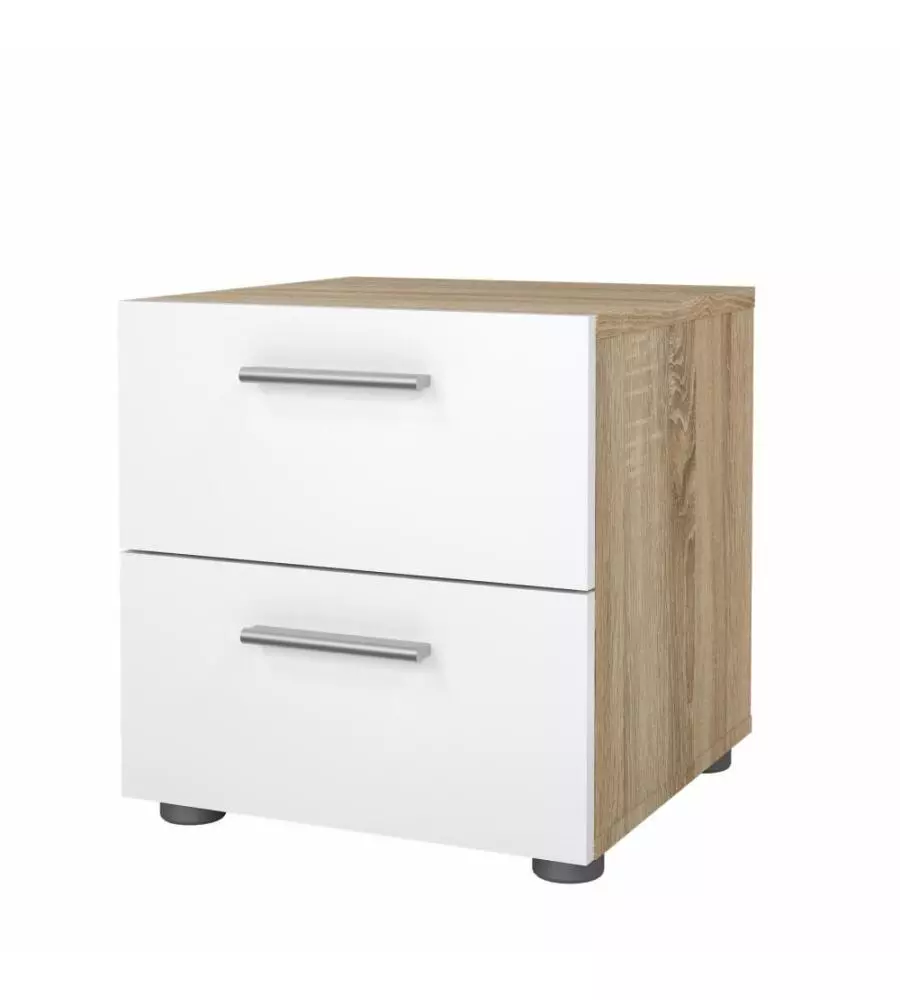 COMODINO 2 CASSETTI "PEPE" ROVERE E BIANCO LUCIDO 40X40,2X42,3 CM