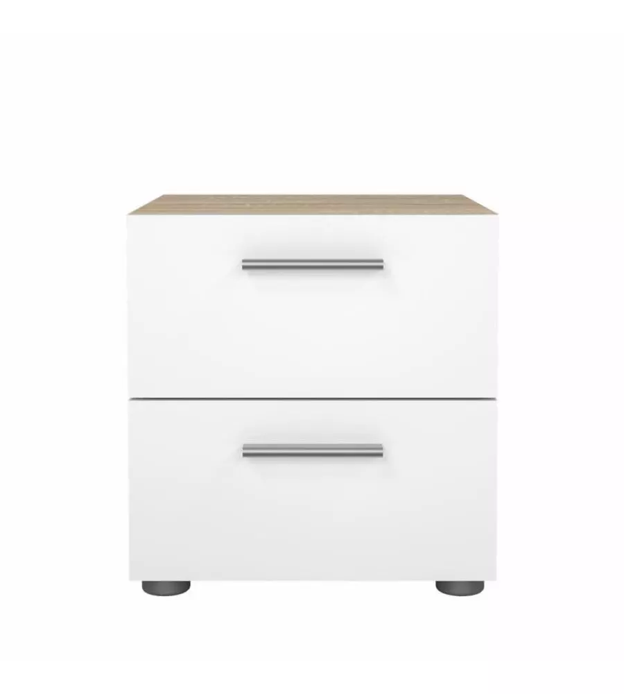 COMODINO 2 CASSETTI "PEPE" ROVERE E BIANCO LUCIDO 40X40,2X42,3 CM