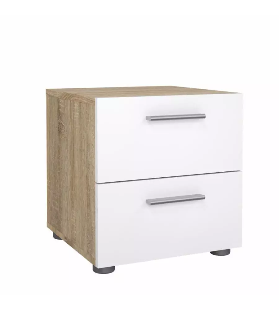 COMODINO 2 CASSETTI "PEPE" ROVERE E BIANCO LUCIDO 40X40,2X42,3 CM