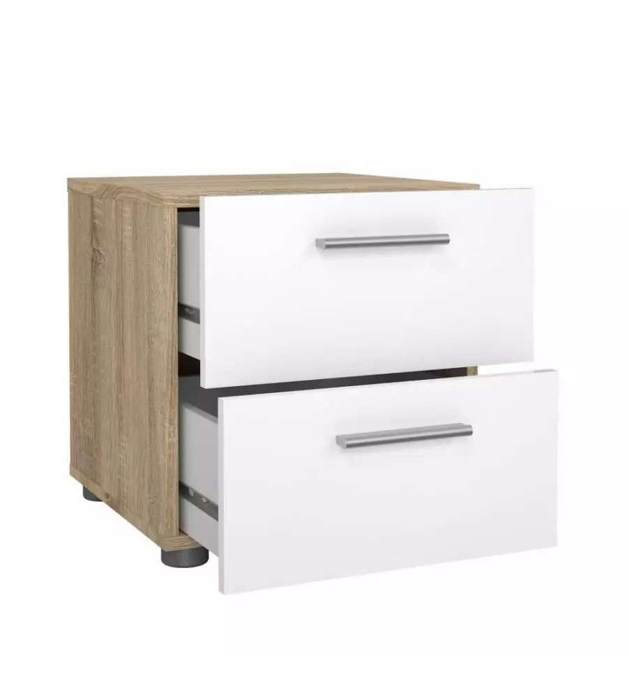 COMODINO 2 CASSETTI "PEPE" ROVERE E BIANCO LUCIDO 40X40,2X42,3 CM
