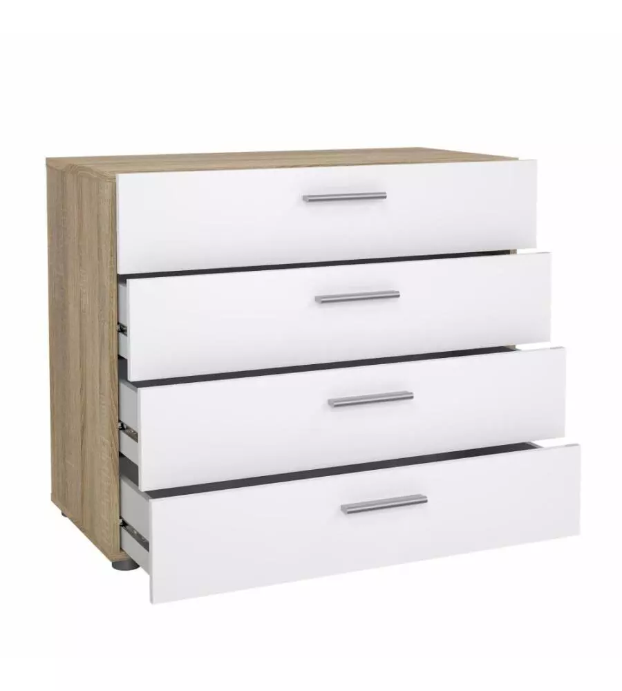 CASSETTIERA 4 CASSETTI "PEPE" ROVERE E BIANCO LUCIDO 80,2X40,2X68,2 CM