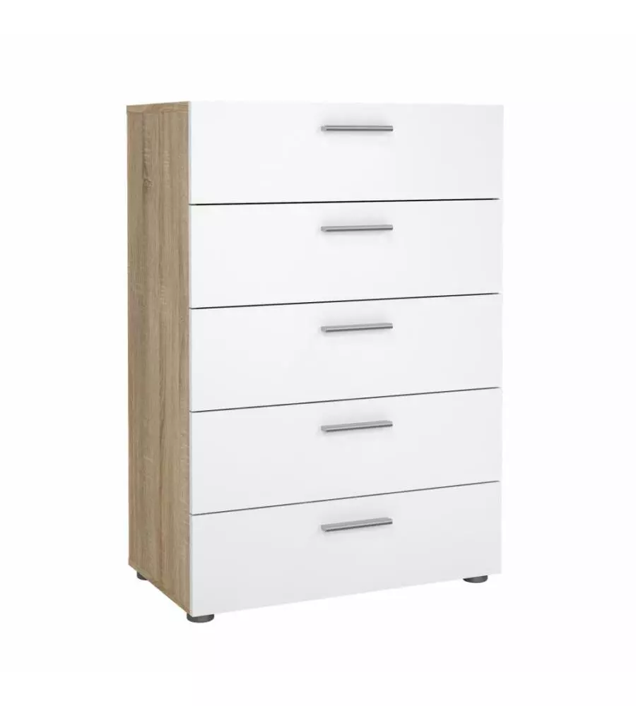 CASSETTIERA 5 CASSETTI "PEPE" ROVERE E BIANCO LUCIDO 70X40,2X102 CM