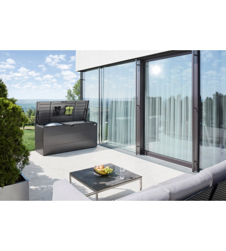 BAULE DA ESTERNO IMPERMEABILE BIOHORT "STYLEBOX 170" IN ACCIAIO ZINCATO GRIGIO SCURO METALLIZZATO 685 LT 170X70X81 CM - COD. B340710