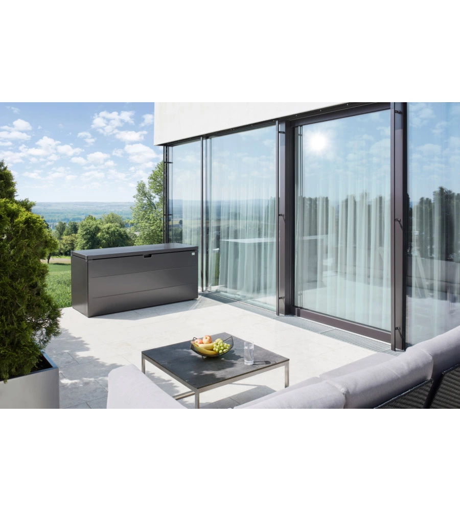BAULE DA ESTERNO IMPERMEABILE BIOHORT "STYLEBOX 170" IN ACCIAIO ZINCATO GRIGIO SCURO METALLIZZATO 685 LT 170X70X81 CM - COD. B340710