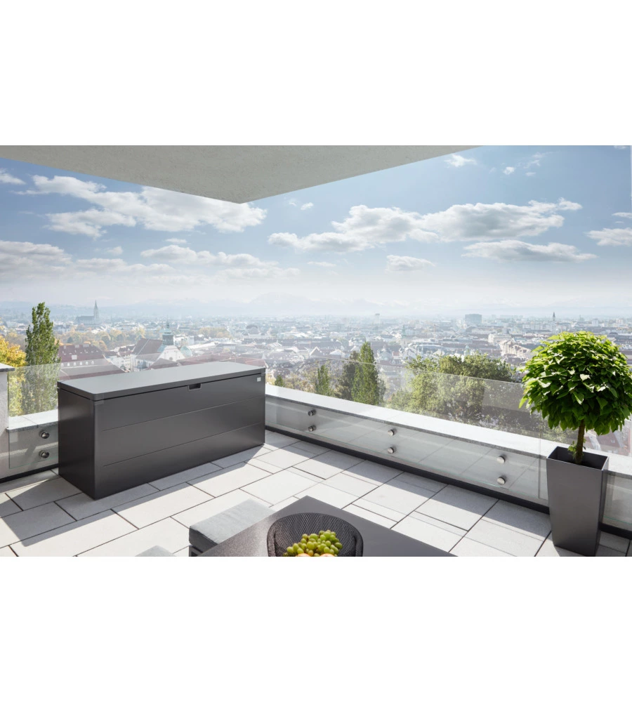 BAULE DA ESTERNO IMPERMEABILE BIOHORT "STYLEBOX 170" IN ACCIAIO ZINCATO GRIGIO SCURO METALLIZZATO 685 LT 170X70X81 CM - COD. B340710