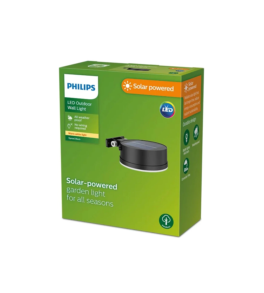 APPLIQUE SOLARE A LED DA ESTERNO PHILIPS "VINCE", 2700 K
