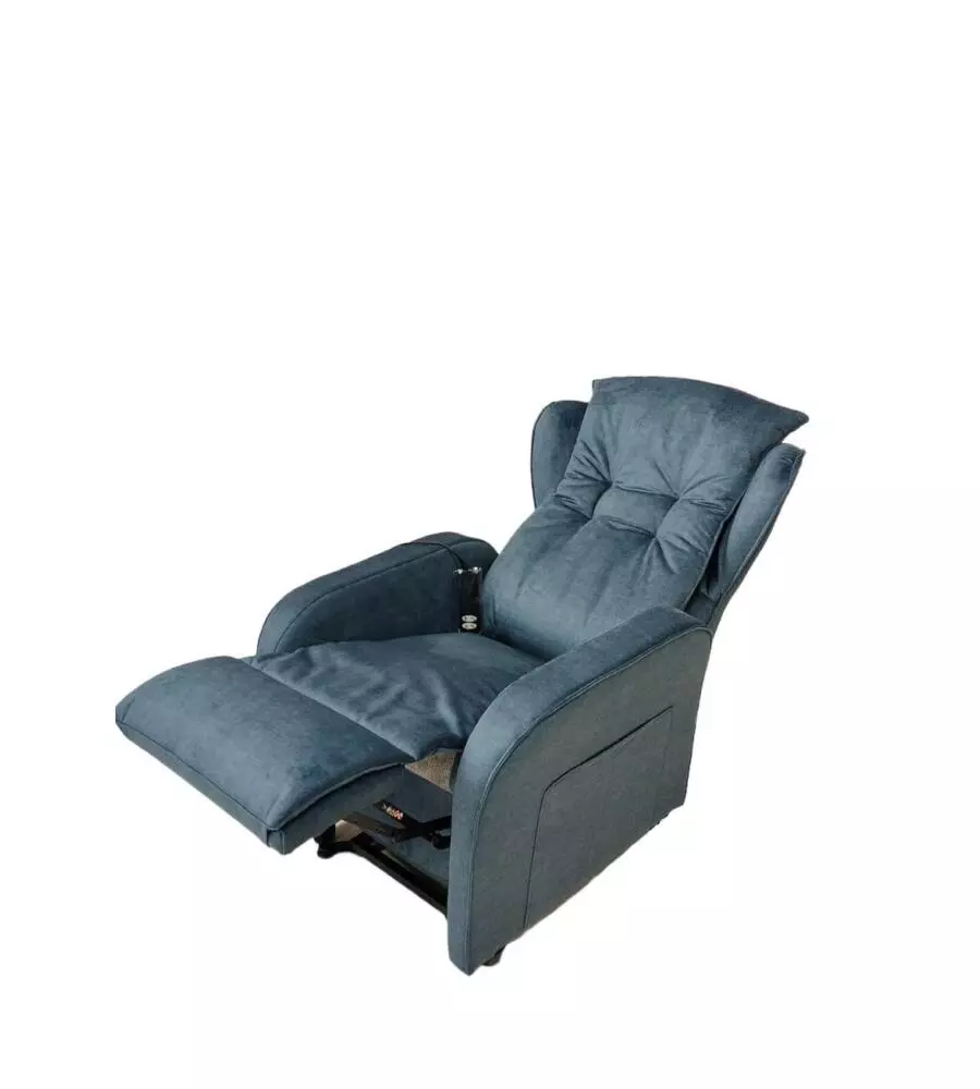 POLTRONA "JOLLY" CON RECLINER E ALZATA ELETTRICA IN TESSUTO BLU, 75X85X108 CM