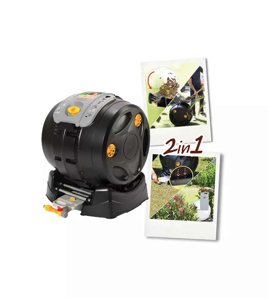 COMPOSTIERA DA ESTERNO G.F "EASY MIX COMPOSTER" 2 IN 1 IN PLASTICA RICICLATA, 60X50X65 CM