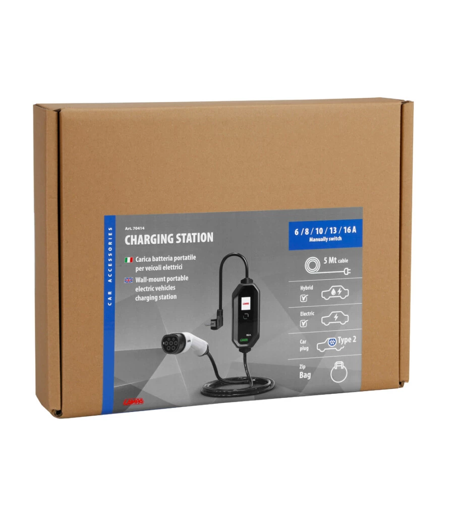 CARICA BATTERIA PORTATILE PER VEICOLI ELETTRICI DA MURO LAMPA "70414" MONOFASE, 16 A