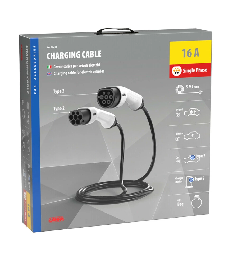 CAVO DI RICARICA PER VEICOLI ELETTRICI LAMPA "70415" MOFASE, 16 A