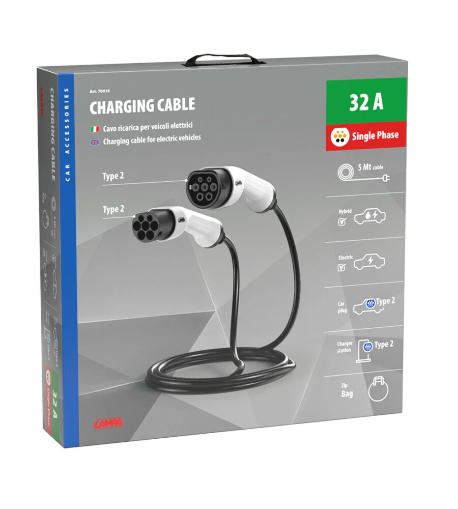 CAVO DI RICARICA PER VEICOLI ELETTRICI LAMPA "70416" MOFASE, 32 A
