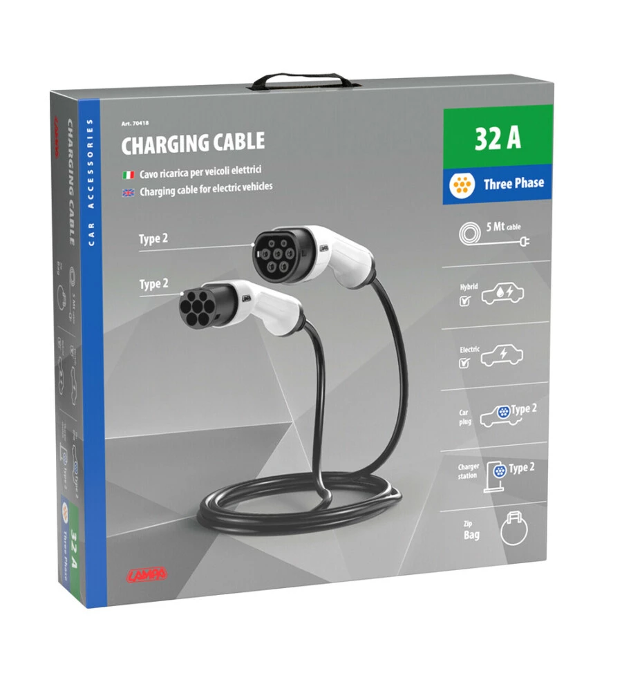 CAVO DI RICARICA PER VEICOLI ELETTRICI LAMPA "70418" TRIFASE, 32 A