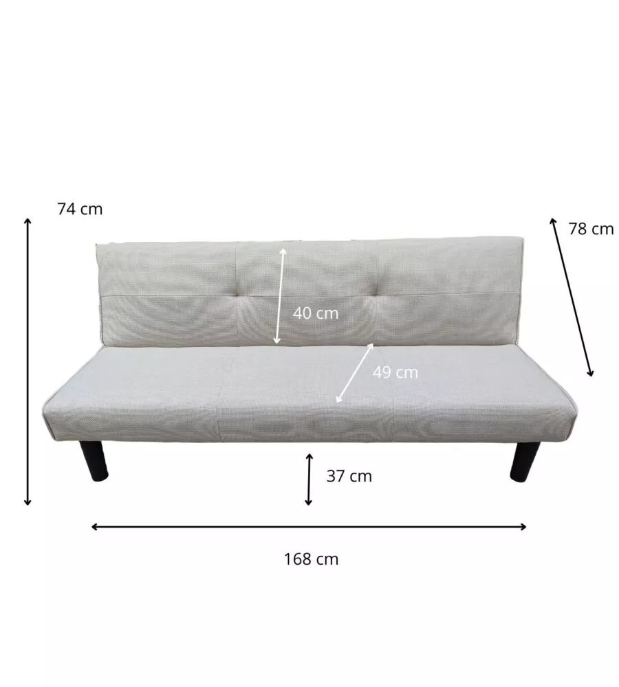 DIVANO LETTO 3 POSTI "ASTRID" IN TESSUTO TORTORA, 168X74X78 CM