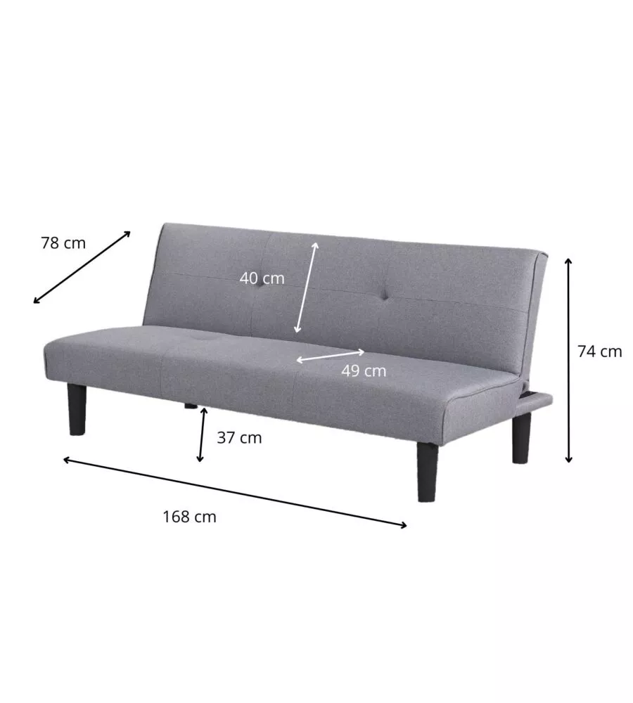 DIVANO LETTO 3 POSTI "ASTRID" IN TESSUTO GRIGIO, 168X74X78 CM
