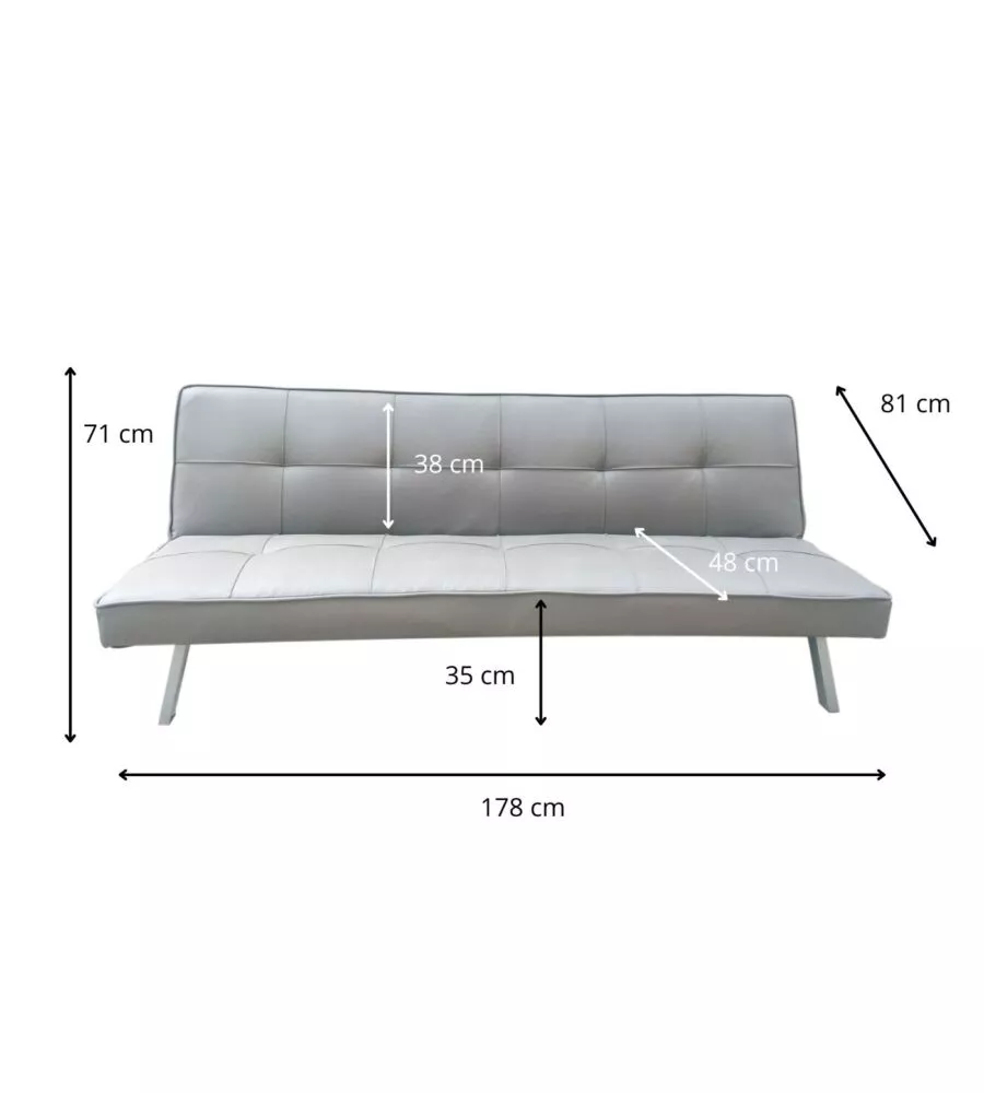 DIVANO LETTO 3 POSTI "CLARELLE" IN TESSUTO GRIGIO, 178X71X81 CM