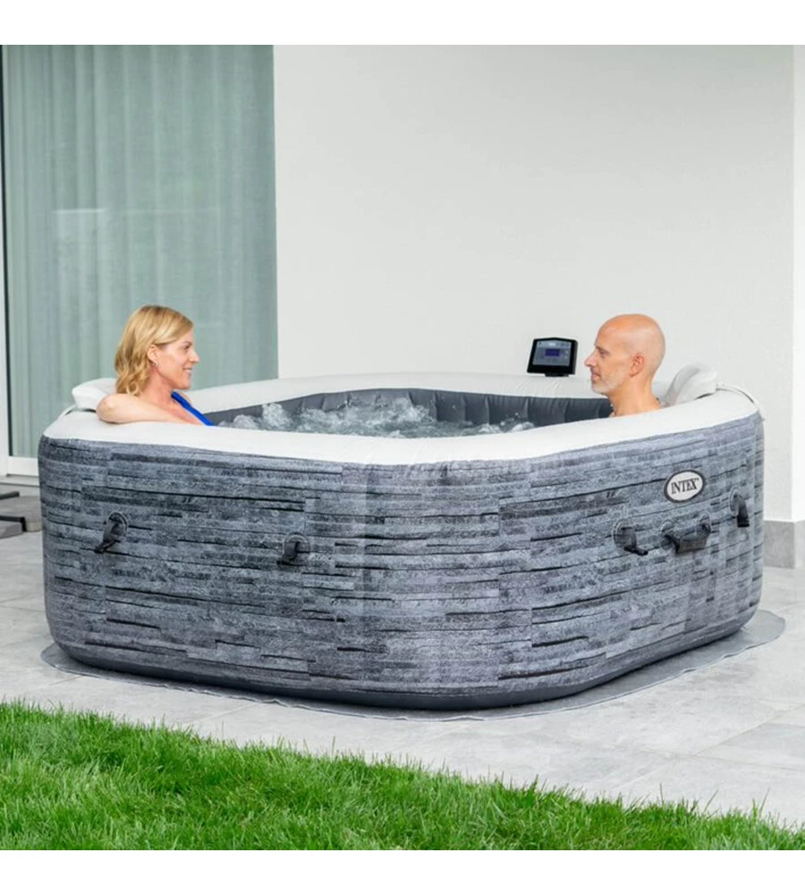 PISCINA IDROMASSAGGIO GONFIABILE INTEX "BUBBLE MASSAGE SET GREYSTONE DELUXE" 4 POSTI - COD. 28450EX