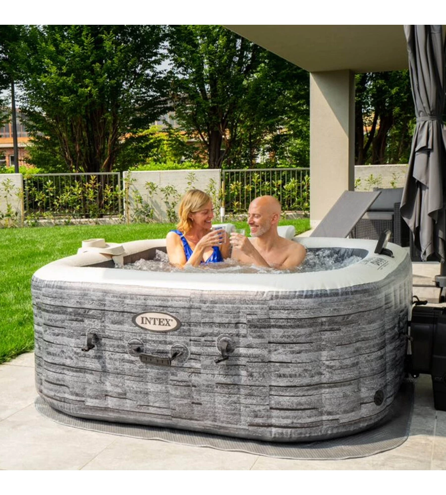 PISCINA IDROMASSAGGIO GONFIABILE INTEX "BUBBLE MASSAGE SET GREYSTONE DELUXE" 4 POSTI - COD. 28450EX