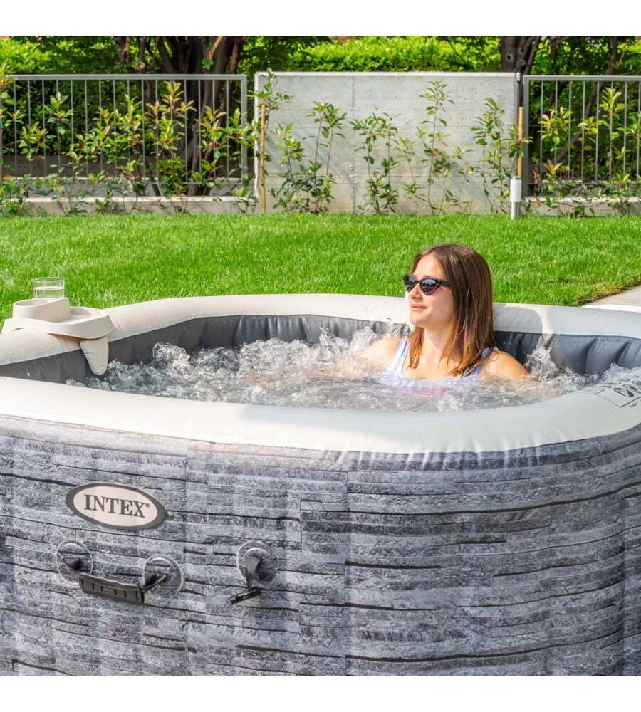 PISCINA IDROMASSAGGIO GONFIABILE INTEX "BUBBLE MASSAGE SET GREYSTONE DELUXE" 4 POSTI - COD. 28450EX