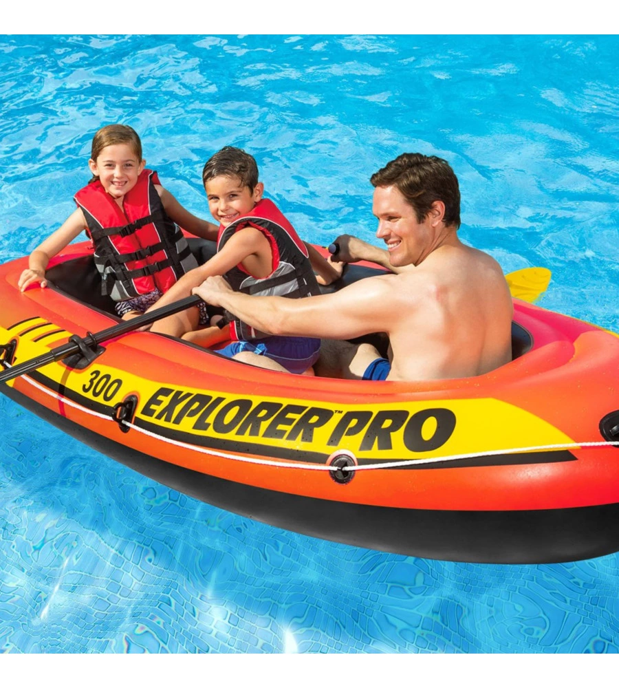 CANOTTO GONFIABILE INTEX "EXPLORER PRO 300" CON REMI E POMPA IN VINILE ARANCIONE 244X117X36 - COD. 58358NP