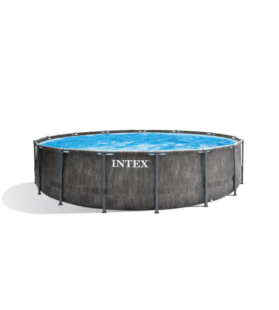 PISCINA FUORI TERRA CON STRUTTURA ROTONDA INTEX "PRISM GREYWOOD" POMPA FILTRO EFFETTO LEGNO GRIGIO 457X122 CM - COD. 26742NP