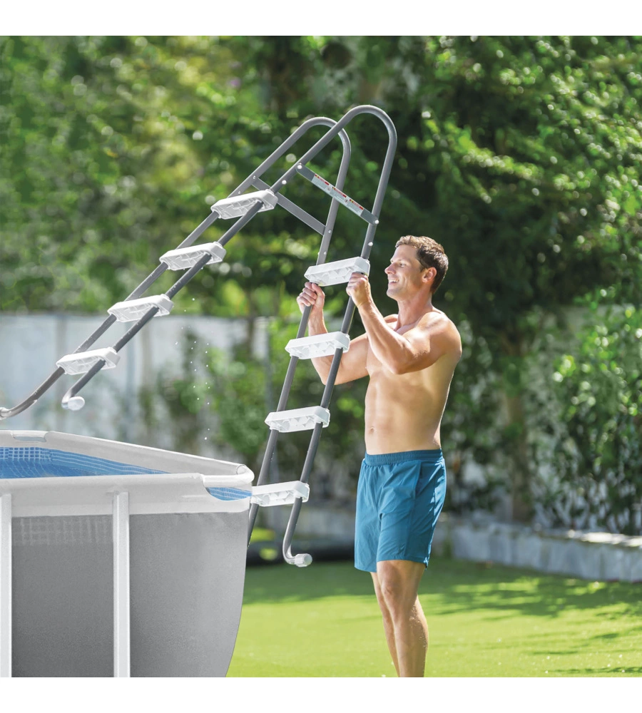 PISCINA FUORI TERRA CON STRUTTURA RETTANGOLARE INTEX "PRISMA METAL FRAME" GRIGIO CHIARO 300X175X80 CM - COD. 26784NP