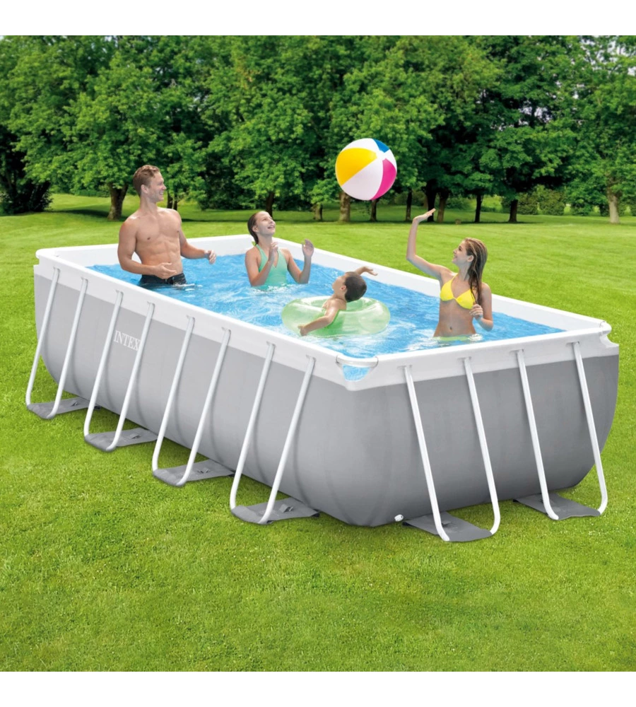 PISCINA FUORI TERRA CON STRUTTURA RETTANGOLARE INTEX "PRISMA METAL FRAME" GRIGIO CHIARO 400X200X100 CM - COD. 26788NP