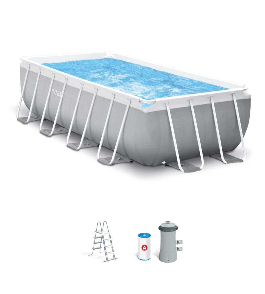 PISCINA FUORI TERRA CON STRUTTURA RETTANGOLARE INTEX "PRISMA METAL FRAME" GRIGIO CHIARO 400X200X100 CM - COD. 26788NP