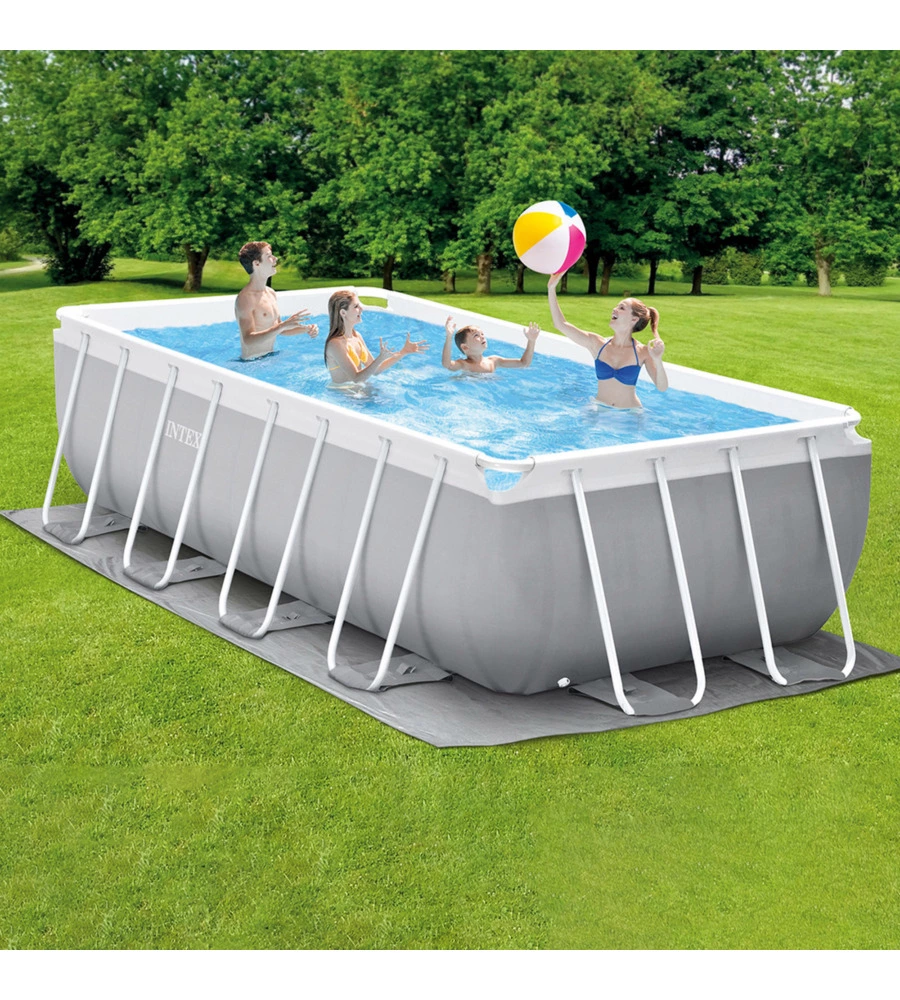 PISCINA FUORI TERRA CON STRUTTURA RETTANGOLARE INTEX "PRISMA METAL FRAME" GRIGIO CHIARO 488X244X107 CM - COD. 26792NP