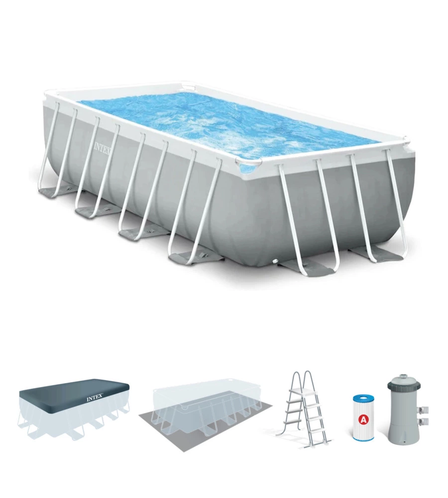 PISCINA FUORI TERRA CON STRUTTURA RETTANGOLARE INTEX "PRISMA METAL FRAME" GRIGIO CHIARO 488X244X107 CM - COD. 26792NP