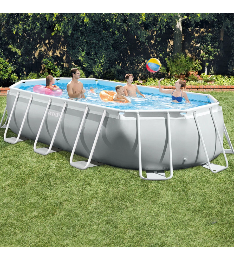 PISCINA FUORI TERRA CON STRUTTURA OVALE INTEX "PRISMA FRAME" CON POMPA FILT GRIGIO CHIARO 503X274X122 CM - COD. 26796NP