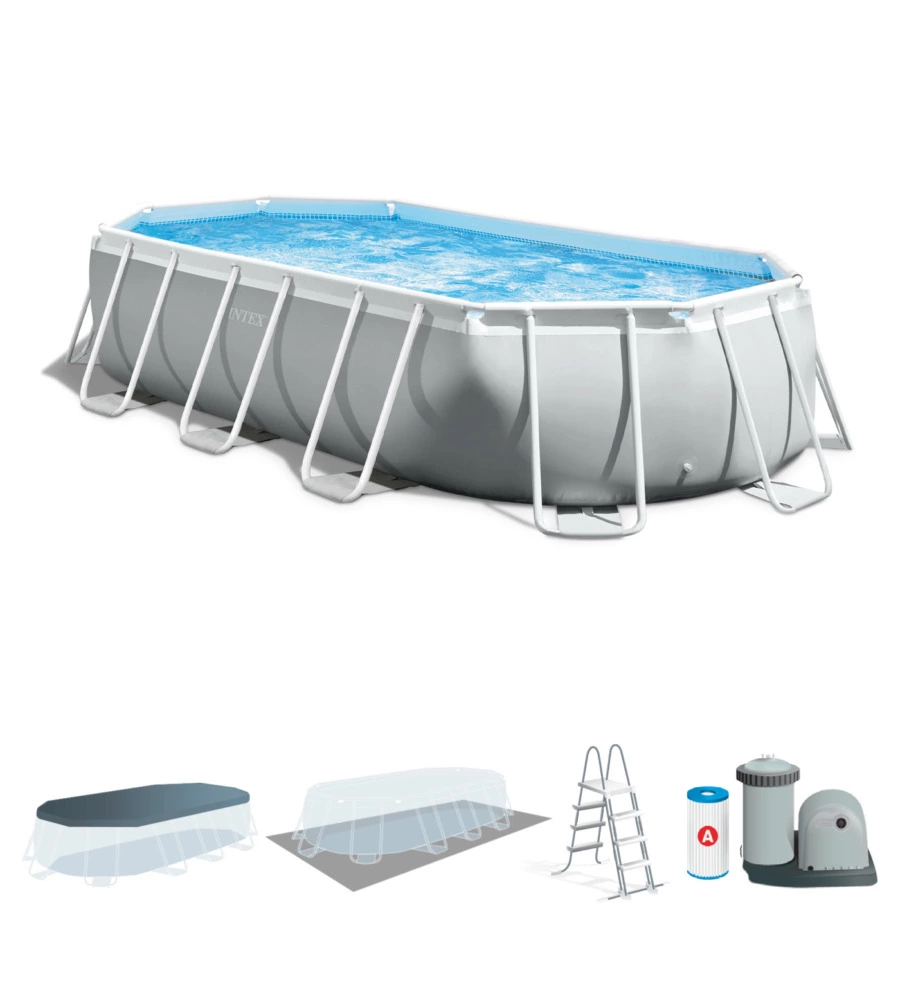 PISCINA FUORI TERRA CON STRUTTURA OVALE INTEX "PRISMA FRAME" CON POMPA FILT GRIGIO CHIARO 503X274X122 CM - COD. 26796NP