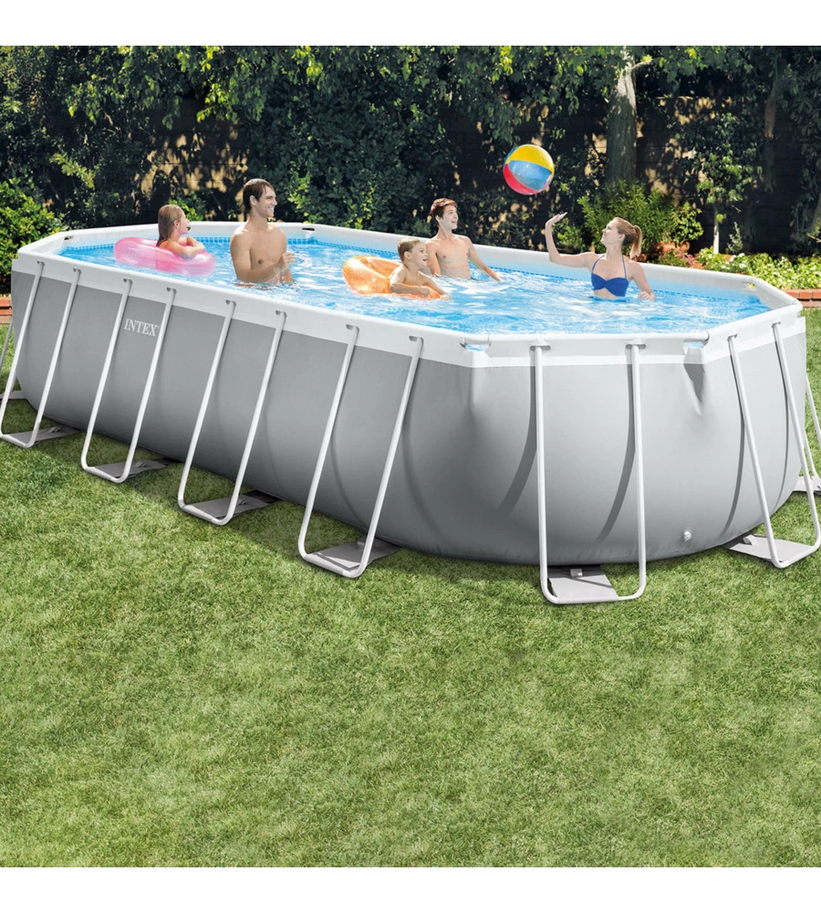 PISCINA FUORI TERRA CON STRUTTURA OVALE INTEX "PRISMA" CON POMPA FILT GRIGIO CHIARO 610X305X122 CM - COD. 26798NP