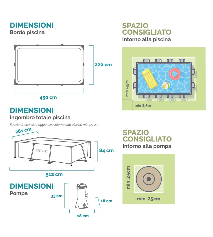PISCINA FUORI TERRA CON STRUTTURA RETTANGOLARE INTEX "RETCANGULAR FRAME" C/POMPA FILTRO BLU 450X220X84 CM I.2 - COD. 28274NP