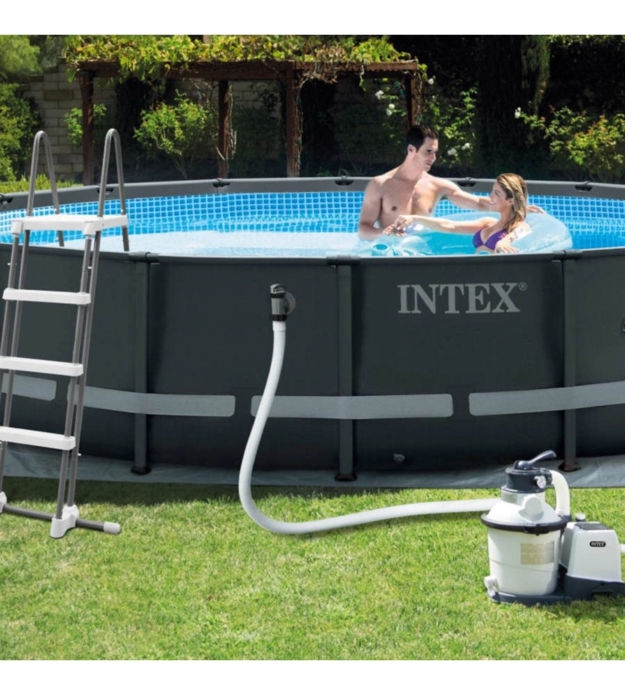 PISCINA FUORI TERRA CON STRUTTURA ROTONDA INTEX "ULTRA XTR FRAME" POMPA A SABBIA ANTRACITE 488X122 CM - COD. 26326NP